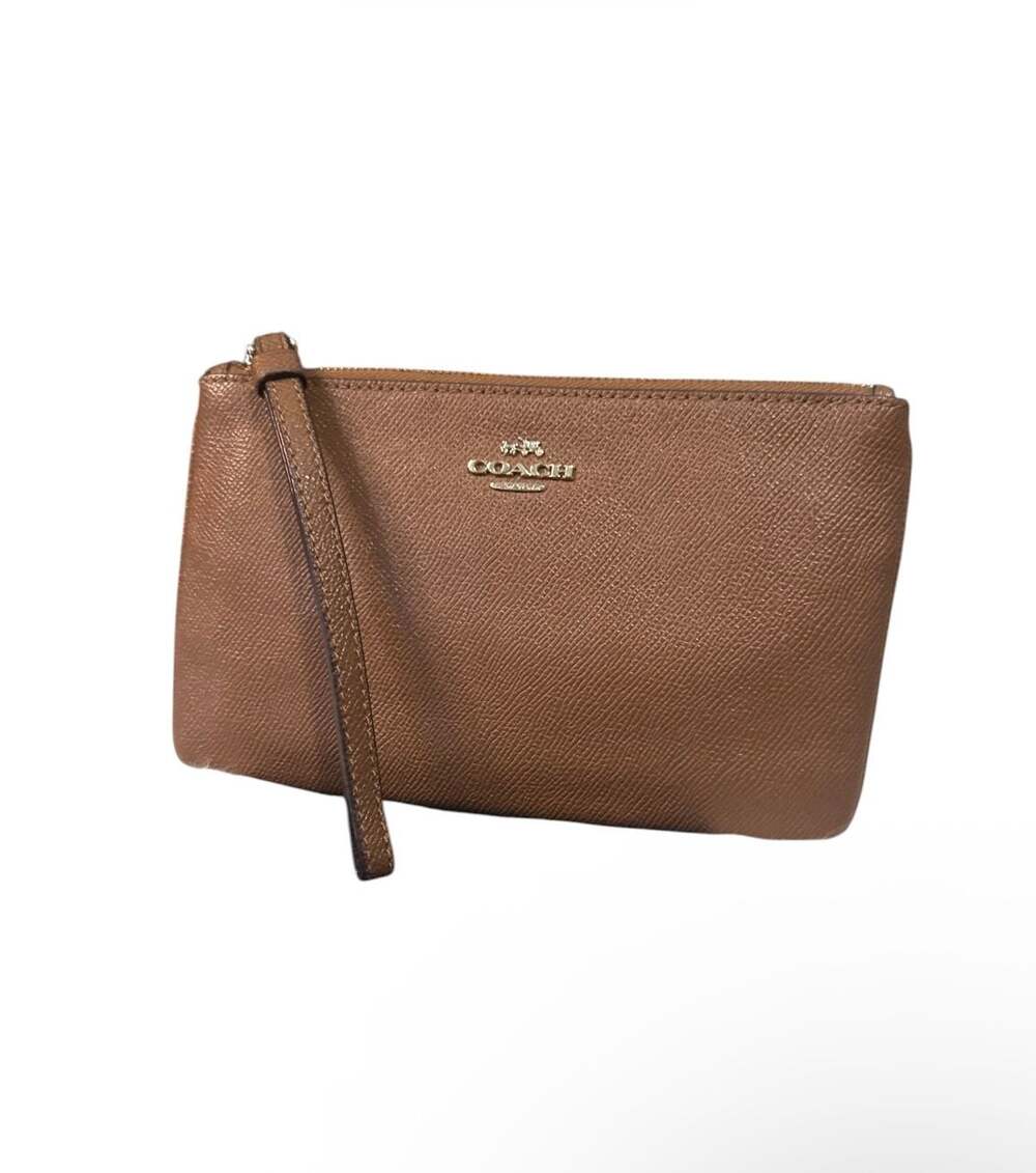 Coach Zip Wristlet in Saddle Brown Saffiano Leather